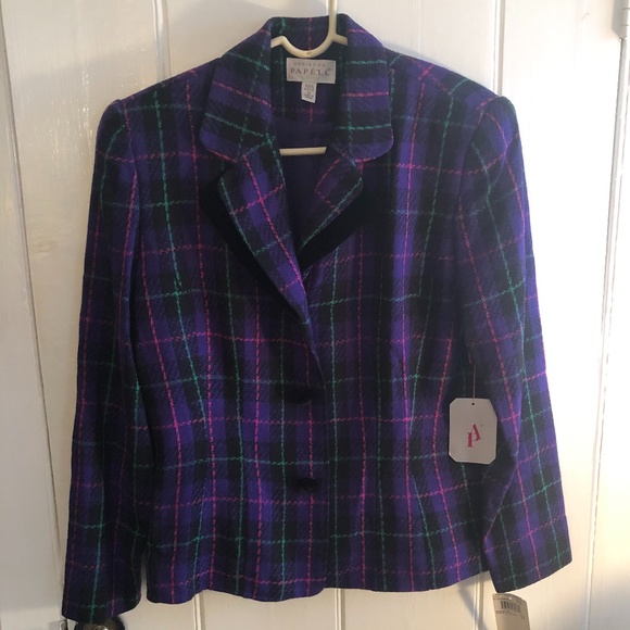 Adrianna Papel Boucle w/Velvet Purple Plaid Blazer NWT - Picture 1 of 7